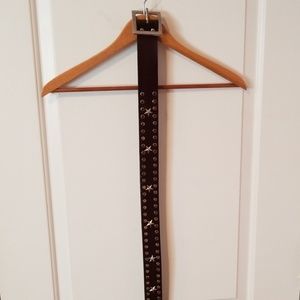 Brown leather star studded belt
